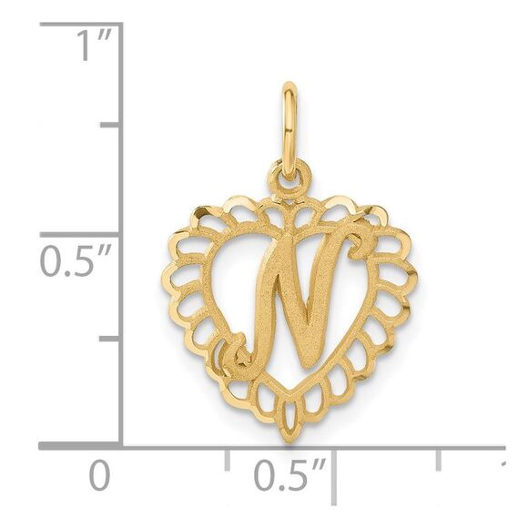 14k Yellow Gold, Grace Collection, Satin Heart Initial N Pendant, 15mm - Picture 4 of 5
